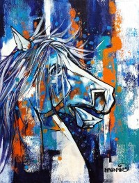 Momin Khan, 18 x 24 Inch, Acrylic on Canvas, Horse Painting, AC-MK-107